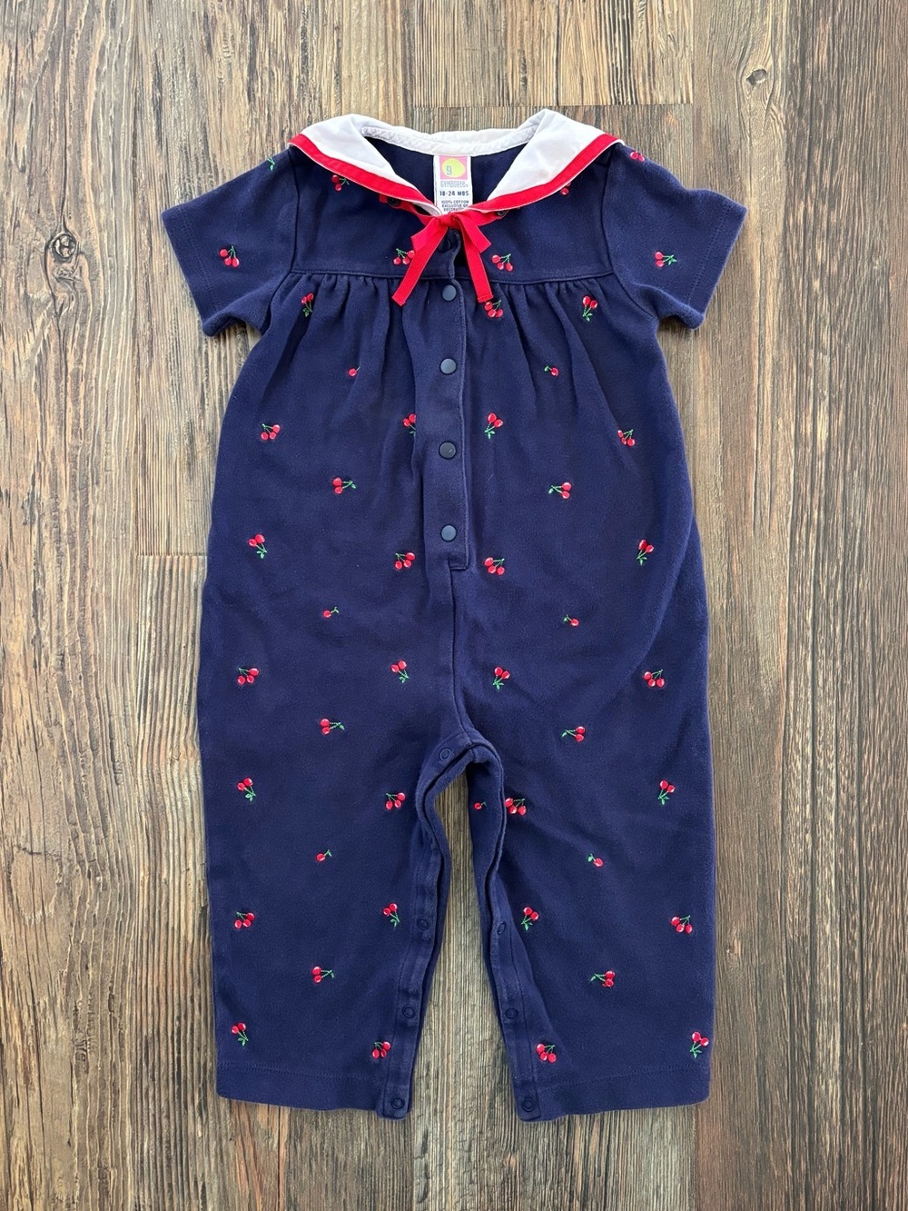 Y2K Gymboree Sailor Collar Cherry Romper Jumper 18-24 Months Blue Red White 2001